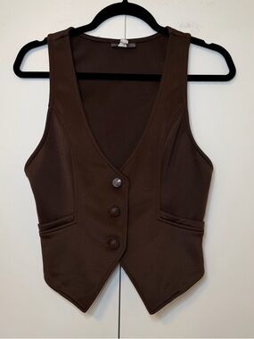Y2K Vintage Brown Button Up Vest Made in U.S.A. Business Casual Cottagecore